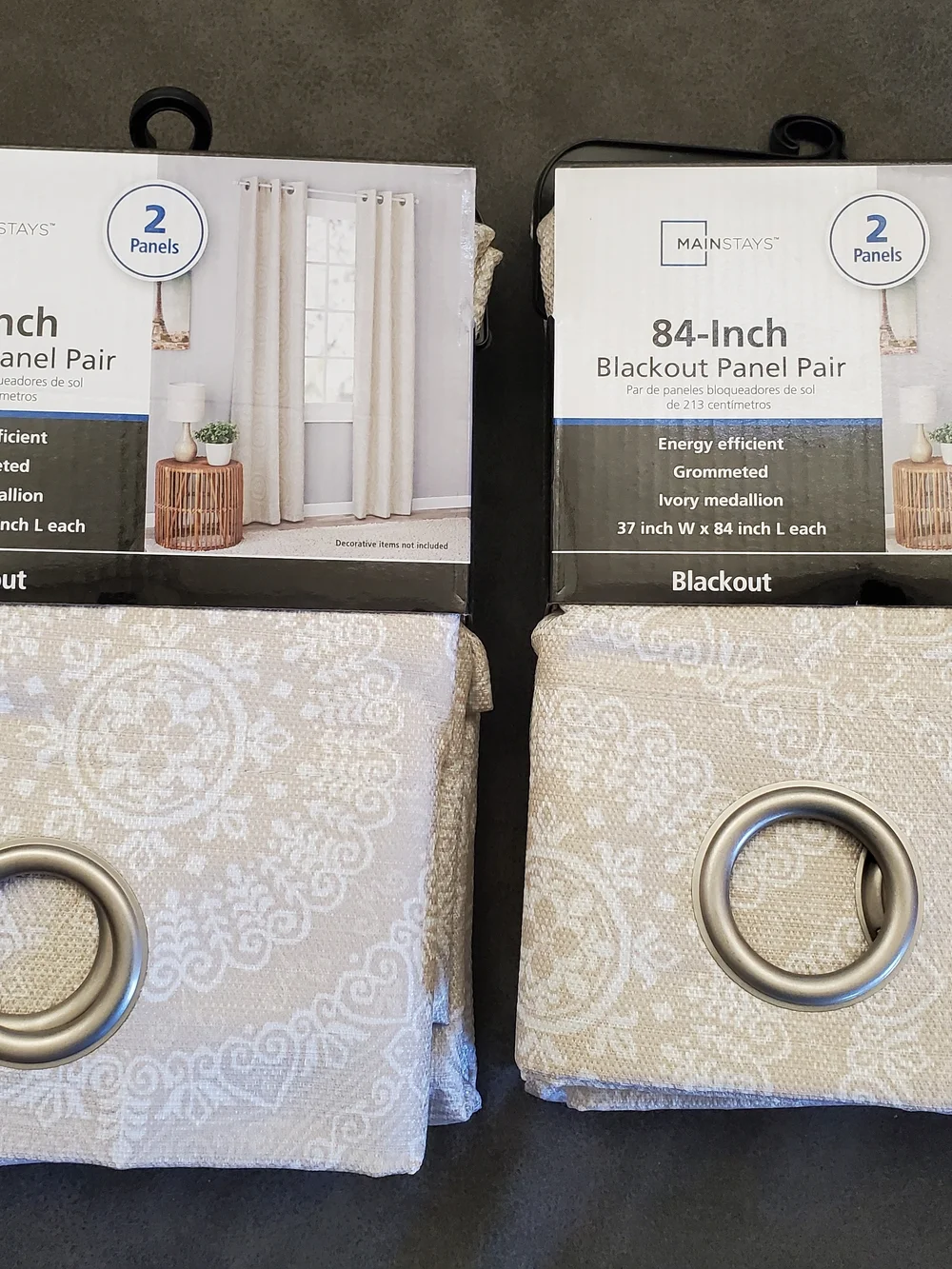 2 Sets Of Mainstays Ivory Medallion Blackout Curtain Panels - 4 Panels